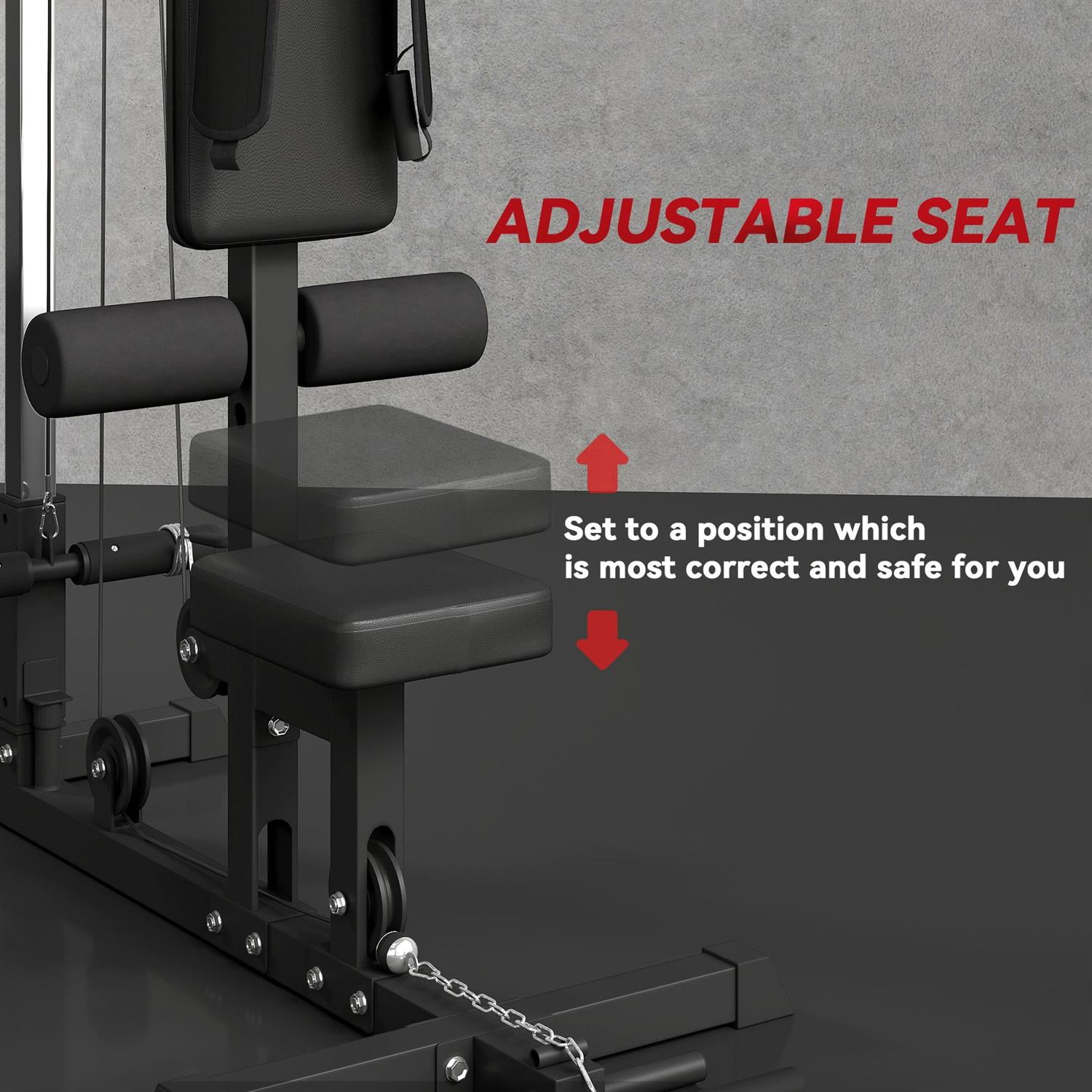 Demifill Adjustable Lat Pulldown Machine - Black, High/Low Pulley System, Flip-Up Footplate & Seat
