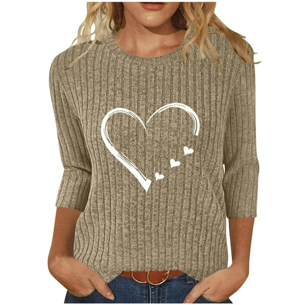 HongQid 3/4 Length Sleeve Womens Dressy Casual Tops Round Neck Tunic Shirts Summer Spring Fall Clothes