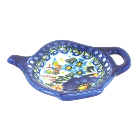Blue Rose Polish Pottery Garden of Blue Tea Bag Holder