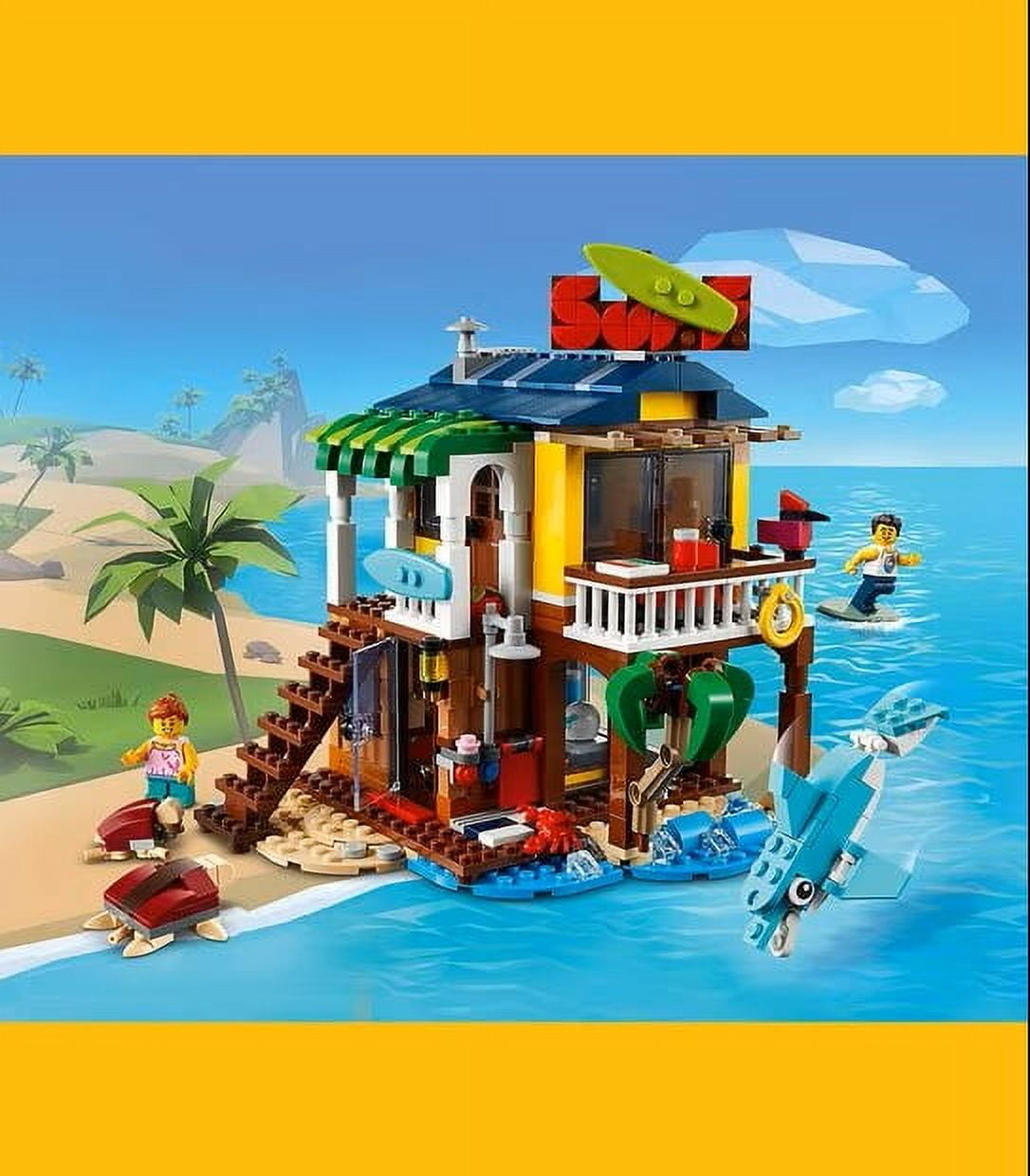 LEGO Creator 3 in 1 Surfer Beach House with 2 Minifigures and Dolphin Figure, Transforms from Surf Shack to Lighthouse to Pool House, Great Building Toy Set for Kids, Girls, and Boys Ages 8+, 31118