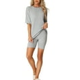 thumbnail image 2 of INSPIRE CHIC Women's Ribbed Knit Soft Tracksuit Short Sleeve Sweatshirt Set Shorts Loungewear Sleepwear M Light Grey, 2 of 6