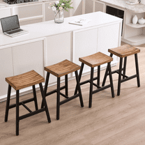 Guyou 26" Counter Height Bar Stools Set of 4 - Backless Saddle Stools with Sturdy Metal Legs for Kitchen Island, Breakfast Bar, Cafe - Antique Brown