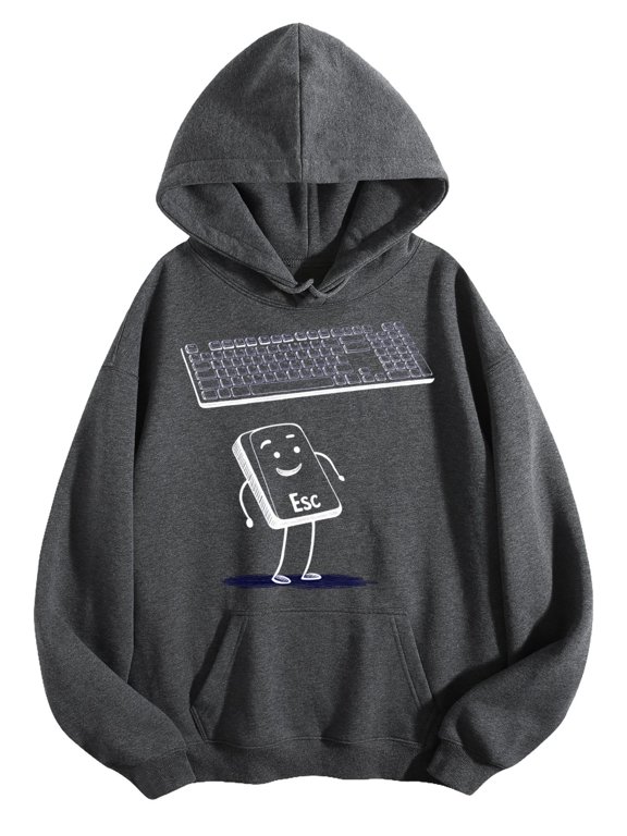 Men's Pocket Graphic Hooded Pullover, Keyboard Above Smiling Esc Key, Sizes S-2XL