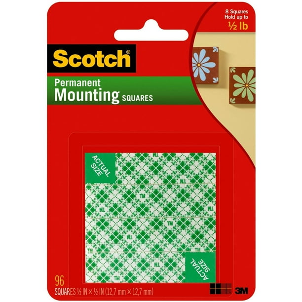 Scotch Permanent Mounting Squares, .5" x .5", Holds 1/2 lb., 96 Pieces