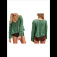 thumbnail image 3 of Blusa Holgada de Larga con Lazo Frontal para Mujer, con Ribete de Encaje y Botones, Cuello Cuadrado, Ropa para Salir, Estilo Y2K. Verde Oscuro M, 3 of 7