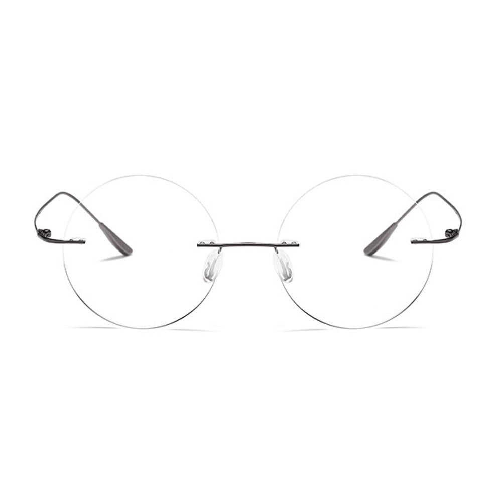 Gunmetal Oversized Round Lightweight Screw-Free Reading Glasses 1.00 Titanium Alloy Anti-Blue Light Rimless Readers +1.00 Strength