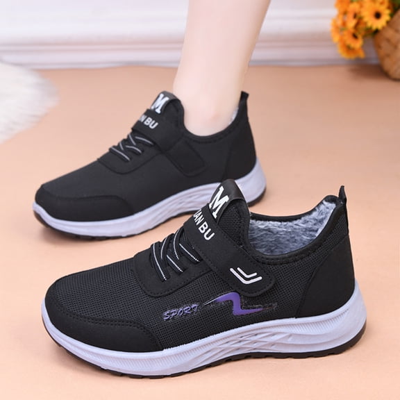 Domzle Shoes for Women Wide Width Lightweight Comfortable Walking Non Slip Gym Shoes with Adjustable Strap Black US-8