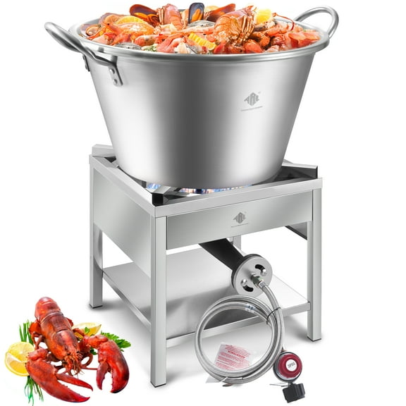 Stainless Steel 69QT Mexican Cazo Para Carnitas With 200,000BTU Propane Burner Set, 25" Heavy Duty Outdoor Wok, Great for Carnitas, Braising, Seafood Boiling, Inoxidable Wok comal Fry