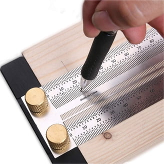 POWERTEC 12-Inch Stainless Steel T-Ruler With Mechanical Pencil - Precision Marking Tool For Woodworking & Drafting