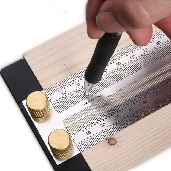Woodworking Marking T Rulers Ultra Precision, Layout Work Scribe Line Ruler with Holes, Scribing Square Ruler Gauge Measuring Tool Draft Marking Tools Carpenter Measuring Ruler with Stop, 400 mm