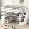 thumbnail image 2 of Euroco Modern Wood Full Size Loft Bed with Desk, Shelves and Drawers for Kids Teens, White, 2 of 15