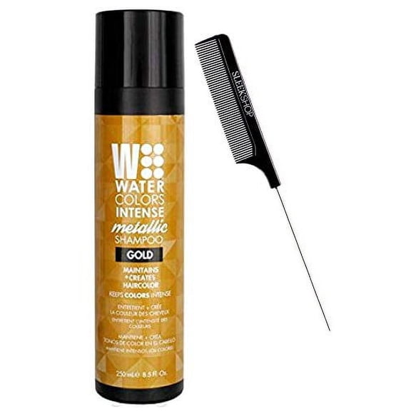 Watercolors by Tressa INTENSE METALLIC Color Depositing Sulfate-Free Shampoo, Haircolor (w/ Sleek Comb) Water Colors Hair Dye Wash (Intense Metallic Gold - 8.5 oz) (PACK OF 1)