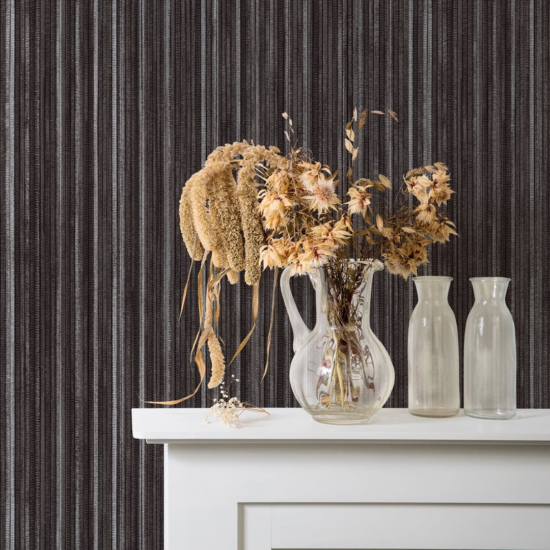 Tempaper Textured Faux Grasscloth Metallic Black Peel and Stick Wallpaper, 20.5" x 16.5'