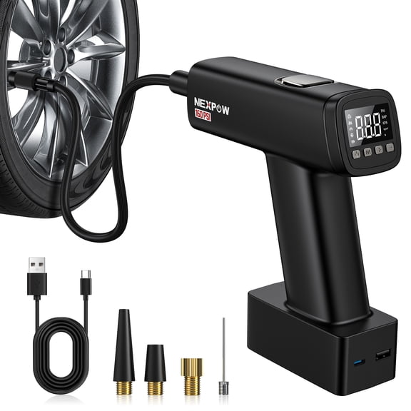 NEXPOW Cordless Tire Inflator, 160 PSI Air Pump for Car Tires, Portable Rechargeable Tire Pump with Digital Pressure Gauge, Auto Shut-Off & LED Light