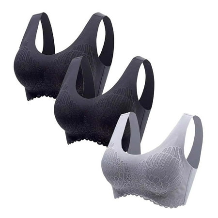 Clearance! HCURIBAD Sports Bra  Push up Bra 3 Pcs Women s Seamless Comfort Sports Bra Padded Soft Stretch Non-Steel Ring Sleep Bra  Wireless Bras  Bras for Women K M