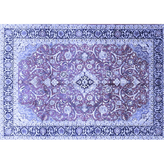 Ahgly Company Machine Washable Indoor Rectangle Medallion Blue Traditional Area Rugs, 5' x 7'