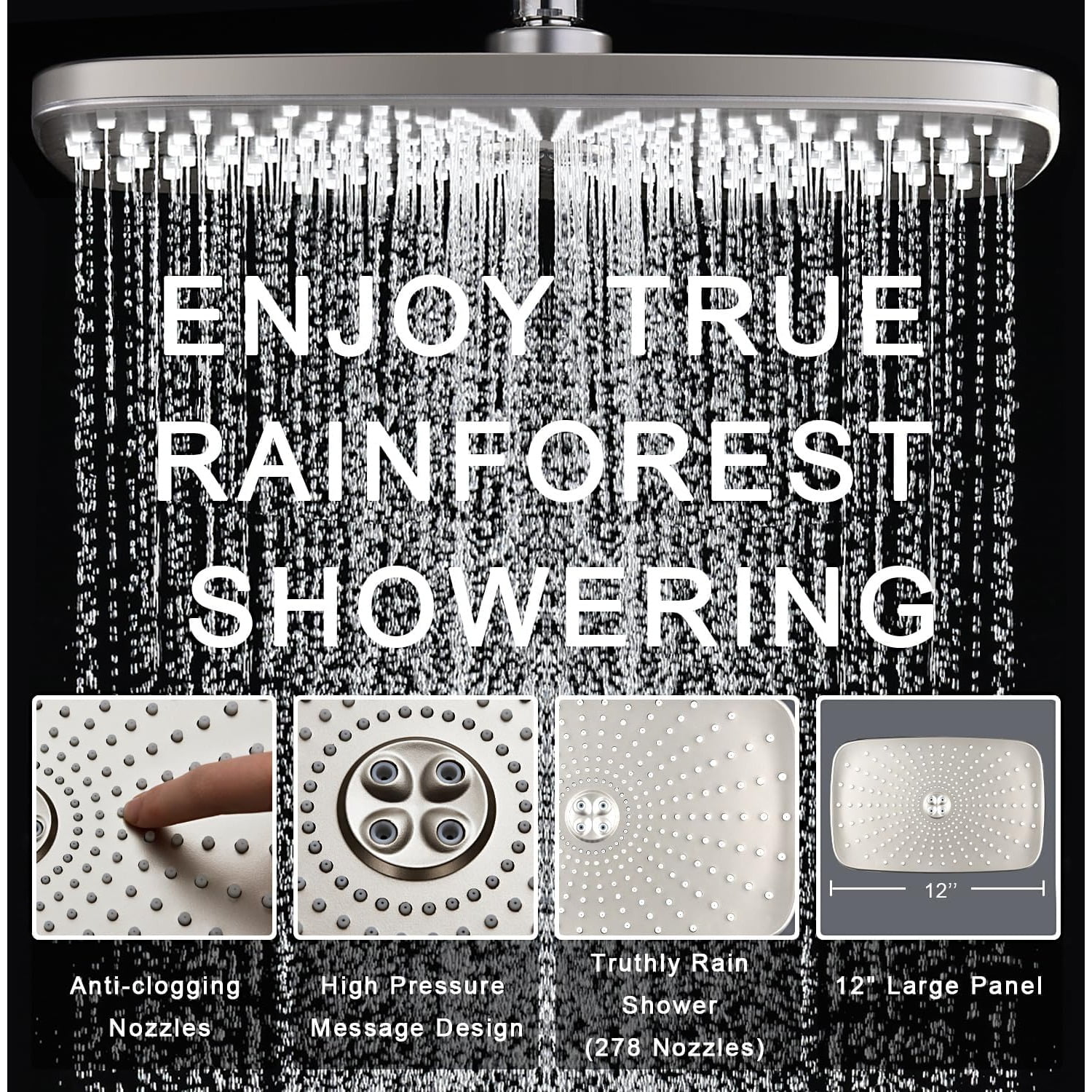 High Pressure Rain Shower Head: Upgrade Shower Heads with Handheld Spray Combo with Fixed Showerhead and 10 Sprays Handheld Shower Head, Detachable Shower head Built-in Magnetic Docking