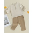 thumbnail image 3 of Gupgi Kid Boy Summer Outfits Solid Color Buttons Short Sleeve T-Shirts and Elastic Waist Long Pants 2Pcs Set 0-4 Years, 3 of 9