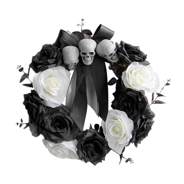 Guirnalda de rosas artificiales de 13,8 pulgadas, decoración de puerta delantera, corona de Halloween para pared