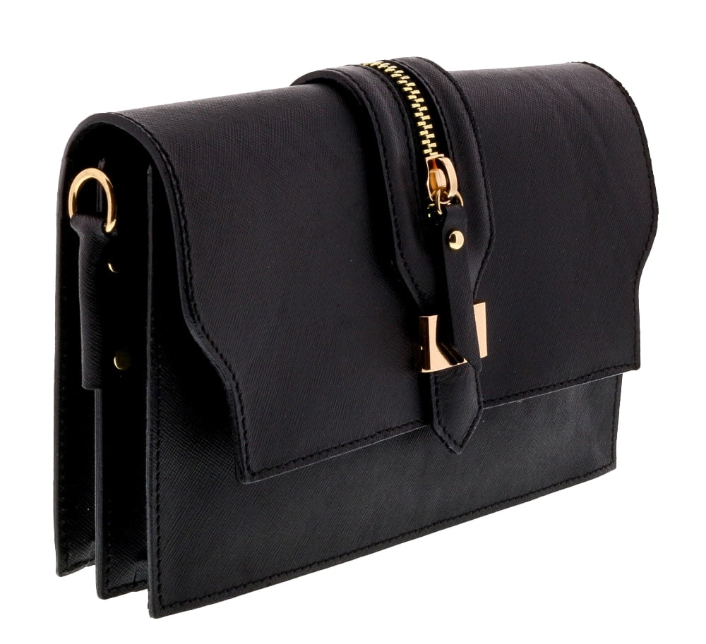 HS1168 NR CLO Black Leather Clutch/Shoulder Bag