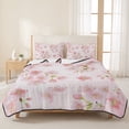 thumbnail image 3 of Full Quilt Set 78''x90'', Pink Floral Lightweight Bedspread Coverlet Set with 2 Pillow Shams, Modern Farmhouse Aesthetic Shabby Chic Flower Breathable All Season Quilt Bedding for Bedroom/Guest Room, 3 of 9