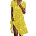 thumbnail image 1 of Vestido Corto de Manga Larga para Mujeres Brillante Impresión Cuello en V Suelto Cómodo, Vestido de Moda de Malla para Fiesta Y Ocasional, 1 of 7