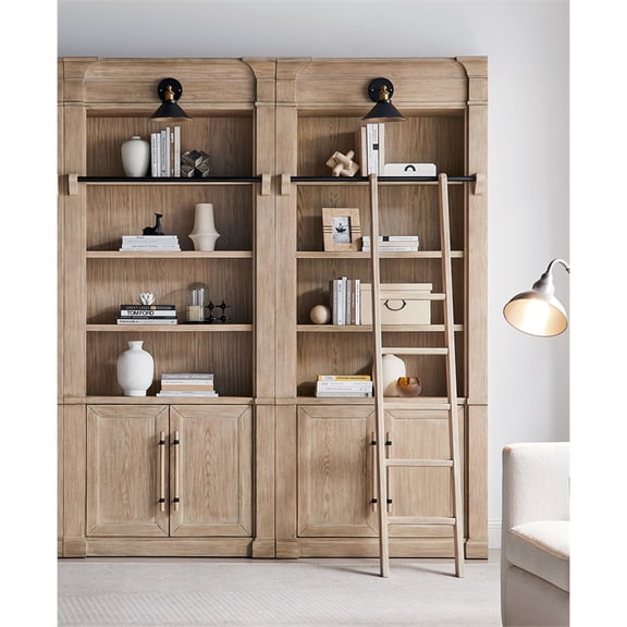 Two 8' Tall Bookcase Wall With Ladder Brown