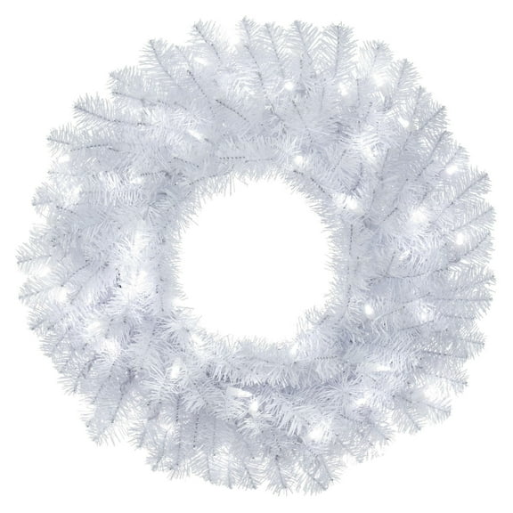 Vickerman 24" Crystal White Spruce Artificial Christmas Wreath with Warm White LED Mini Lights