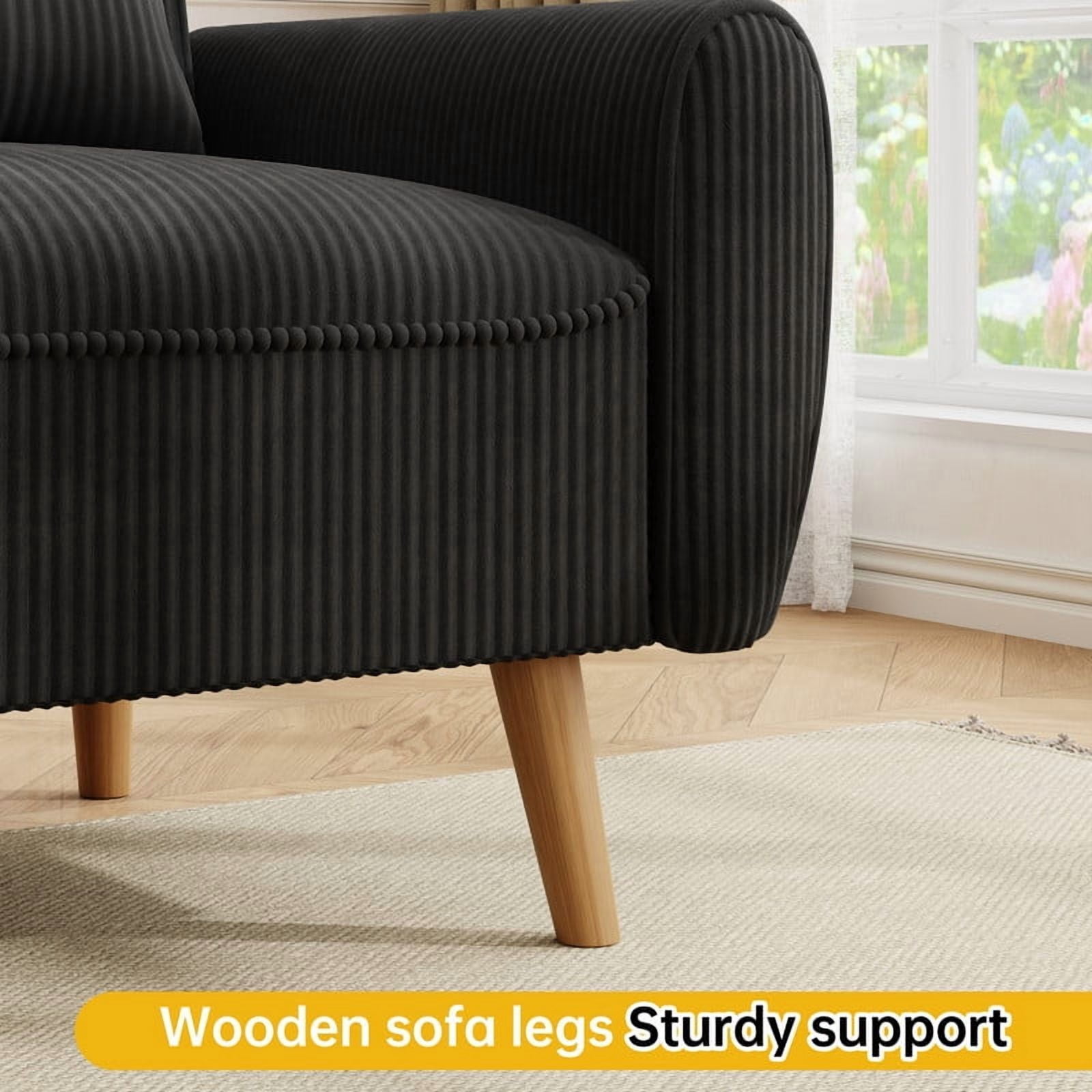 Sobaniilo 47" Small Modern Loveseat Sofa, Mid Century Linen Fabric 2-Seat Sofa Couch Tufted Love Seat with Back Cushions and Tapered Wood Legs for Living Room, Bedroom and Small Space (Black)