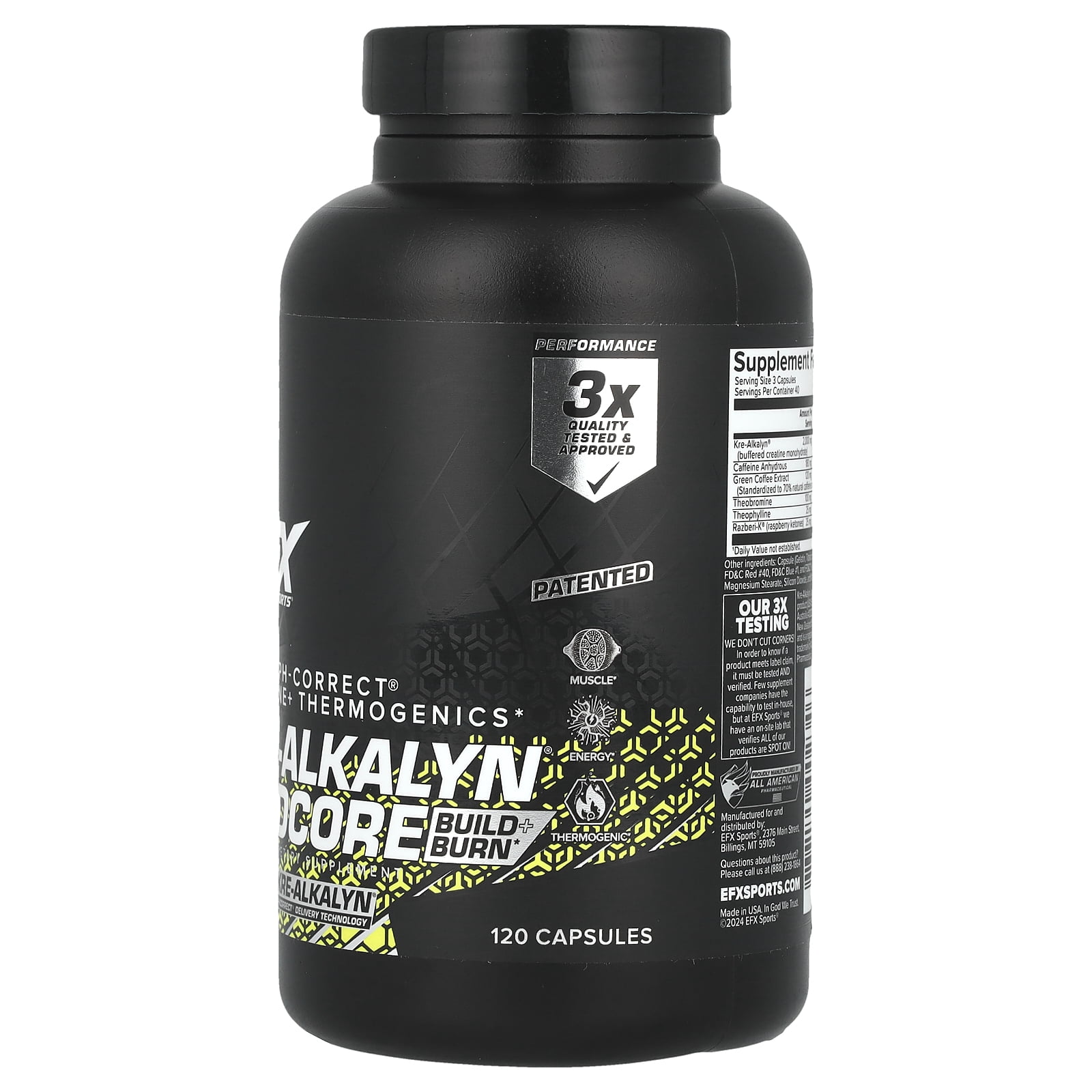All American EFX Kre-Alkalyn Hardcore Pre-Workout Capsules, Fat