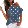 thumbnail image 2 of Fiudx Tops para Mujer Mujer Verano Cuello Redondo Manga Corta Estampado Sin Tirantes Camiseta Tops Blusas, 2 of 5