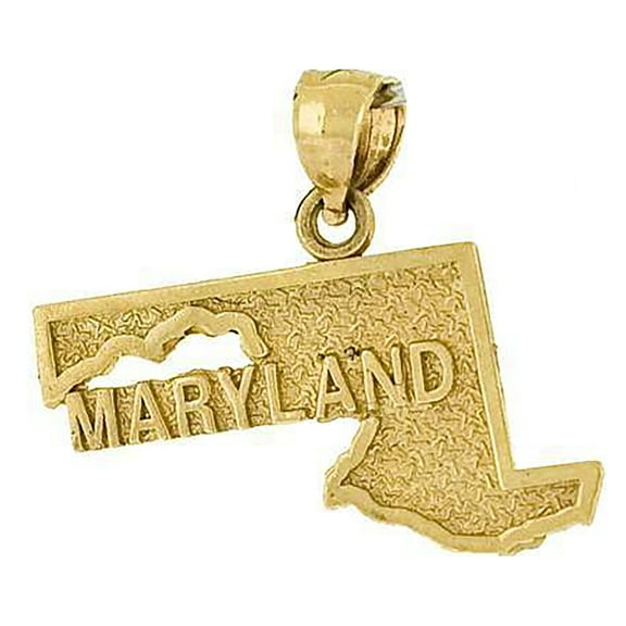 10kt Real Yellow Gold Mens Textured Maryland State Map Charm Pendant