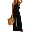 thumbnail image 5 of MLCDZ Womens Cotton Linen Sets 2 Piece Vacation Matching Outfits One Shoulder Sleeveless Crop Top Loose Wide Leg Pants Pockets Boho Travel Resort Outfit, 5 of 8