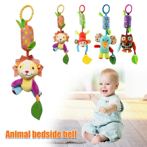 Muyoka Juguetes de sonajero para bebé con carillón de viento incorporado y mordedor para cuna, juguete de peluche colgante con clip para cochecito, juguetes de sonajero para animales Muyoka Hogar