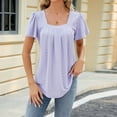 thumbnail image 3 of Womens Clothing Homenesgenics Womens Tops Plus Size Women's Summer Casual Blouse Short Sleeve Neck 3/4 Sleeve Curved Hem Loose Tunic Tops T-Shirt Blouse Purple XL, 3 of 5
