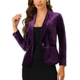 thumbnail image 1 of INSPIRE CHIC Blazer en Velours pour Femme, Couleur Unie, Col Châle, un Bouton, Veston de Travail, TP, Violet, 1 of 6