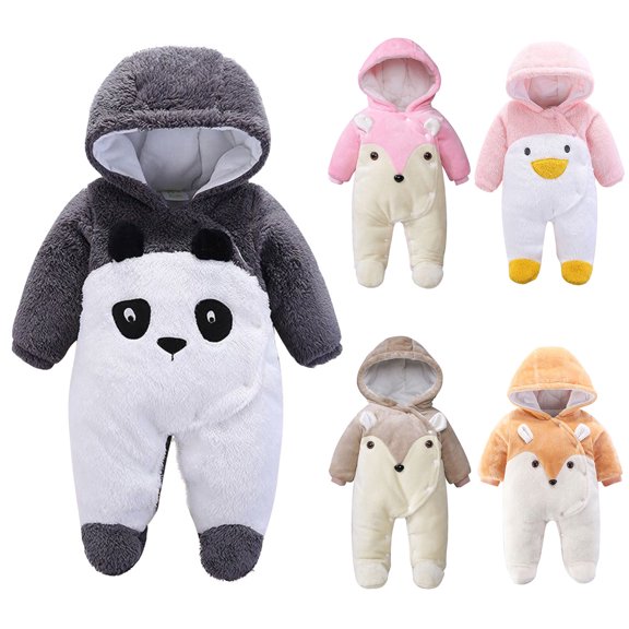 skpabo Toddler Baby Boys Girls Cute Cartoon Animal Jumpsuit Romper Winter Thick Keep Warm Plush Fleece Flannel Snowsuit Bodysuit Dark Gray 0-3 Months