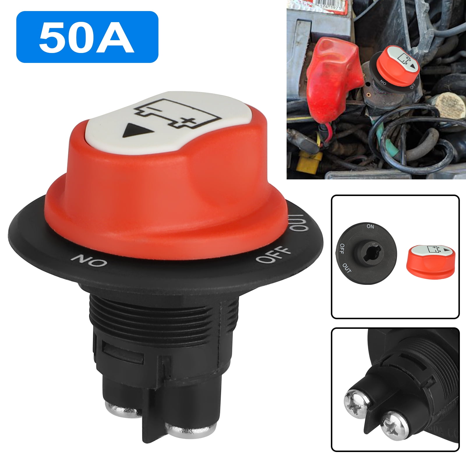 Car Battery Switch,Max 50V DC 50A CONT 75A INT On/Off Car Battery Isolator Switch Power Cut Off Switch Battery Isolator Switch for Cars Off Road Vehicle Trucks 