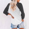thumbnail image 4 of Plebaso Chemises à Manches 3/4 pour Femmes, Blouses Décontractées à Col Rond, Patchwork Colorblock, Tee-Shirts Amples, 4 of 7