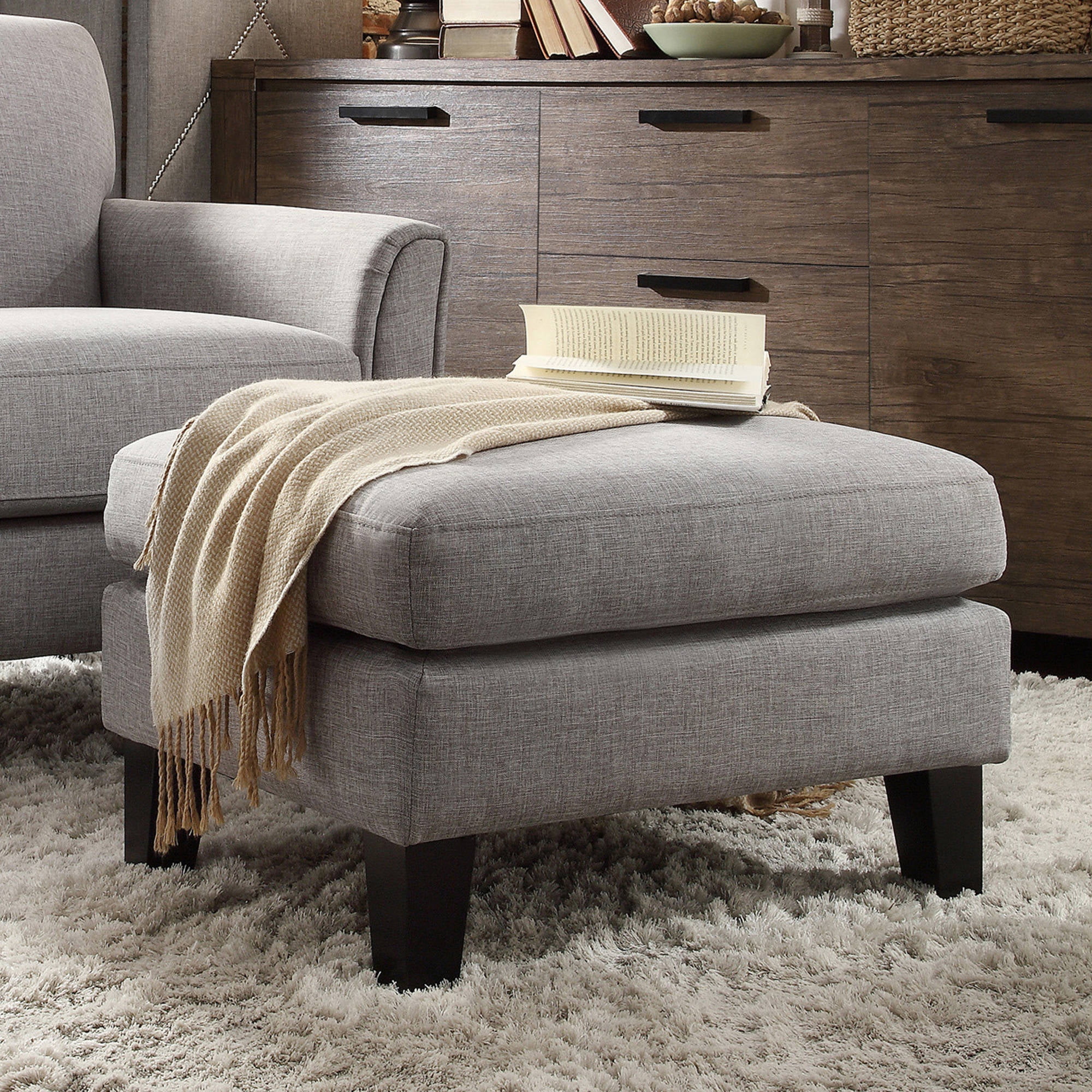 Weston Home Tribeca Living Room Upholstered Ottoman, Grey Linen