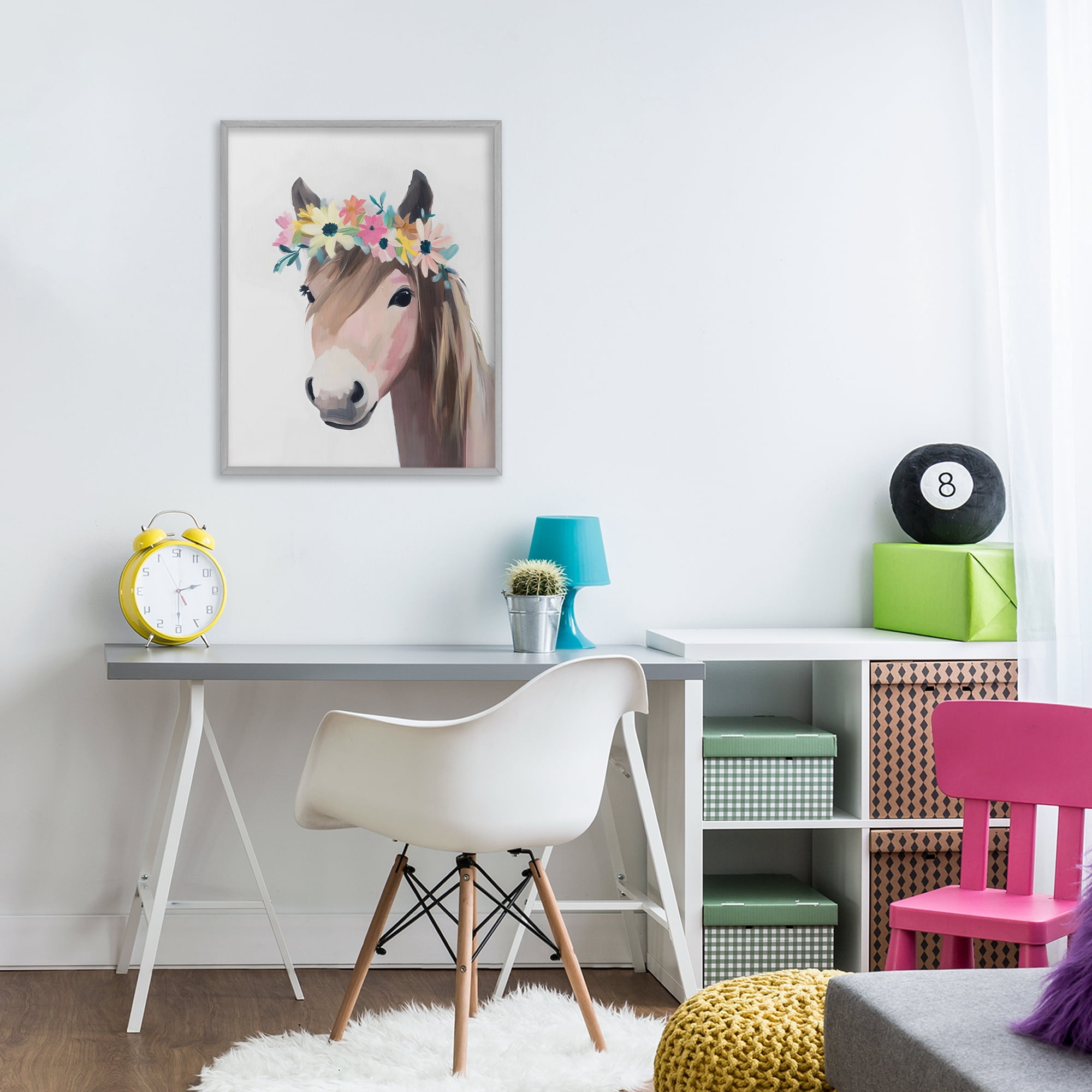 Stupell Industries Flower Crown Horse Gray Framed Giclee Art, design by The Prints Vibe