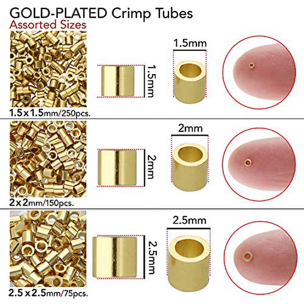 The Beadsmith Crimp Tube Assorted Variety Pack, 3 Sizes 1.5mm 2mm 2.5mm, 475 Pieces, Gold Plated - image 3 of 3