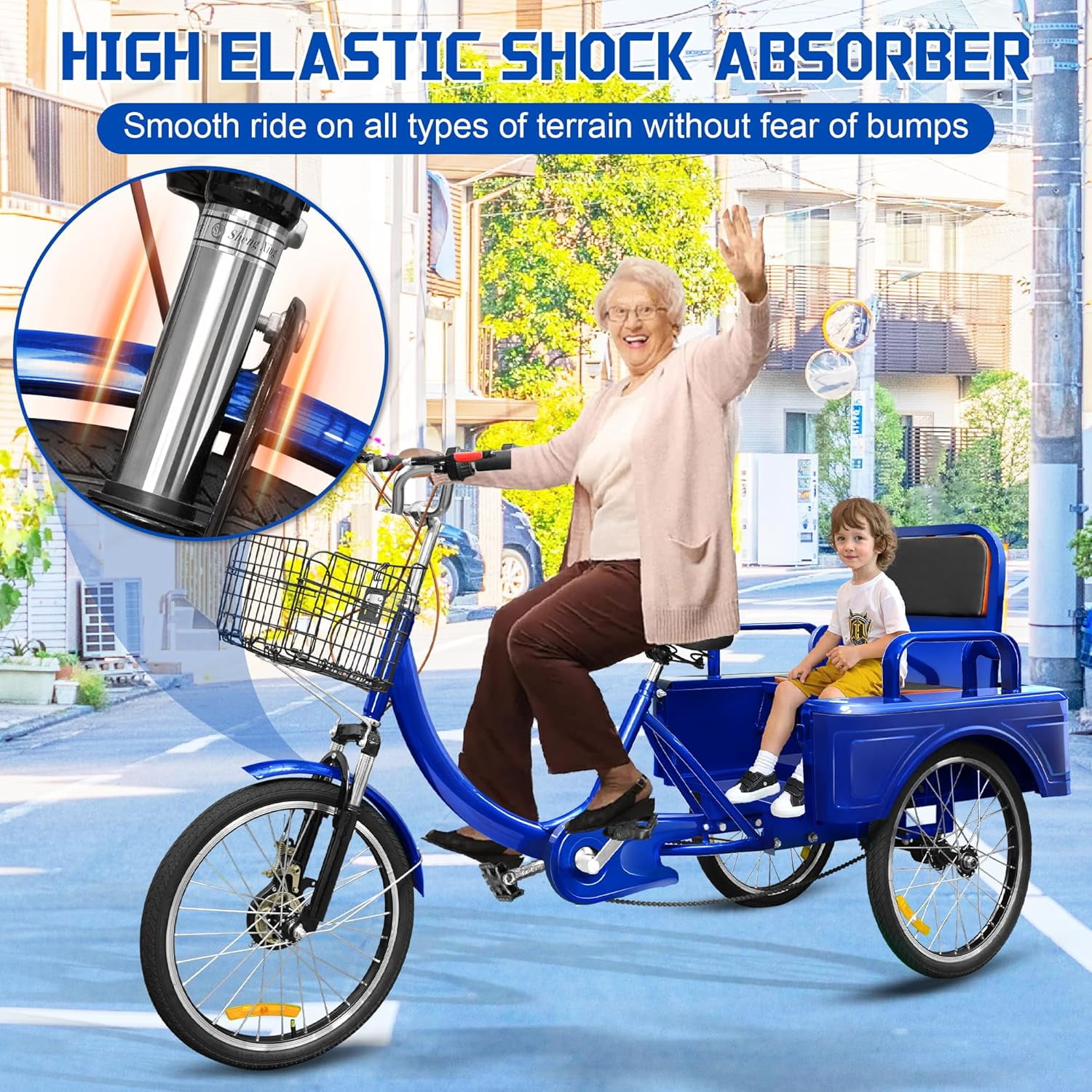 Akaber Adult Tricycle, 20 Inch 3-Wheel Bikes Carrying Passengers and Cargo, Trike for Adults with Front Baskets for Women, Seniors, Men, Low Step-Through Cruiser Bike for Cycling, Outing, Picnic