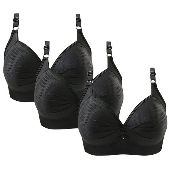 CLOISE Bralettes for Women Working out 3 Pack Wireless Push up Bras with Support and Lift Full Coverage Large Bust Seamless Padded Bras Straps Adjustable Sleep Bras Everyday Bras Black 2XL