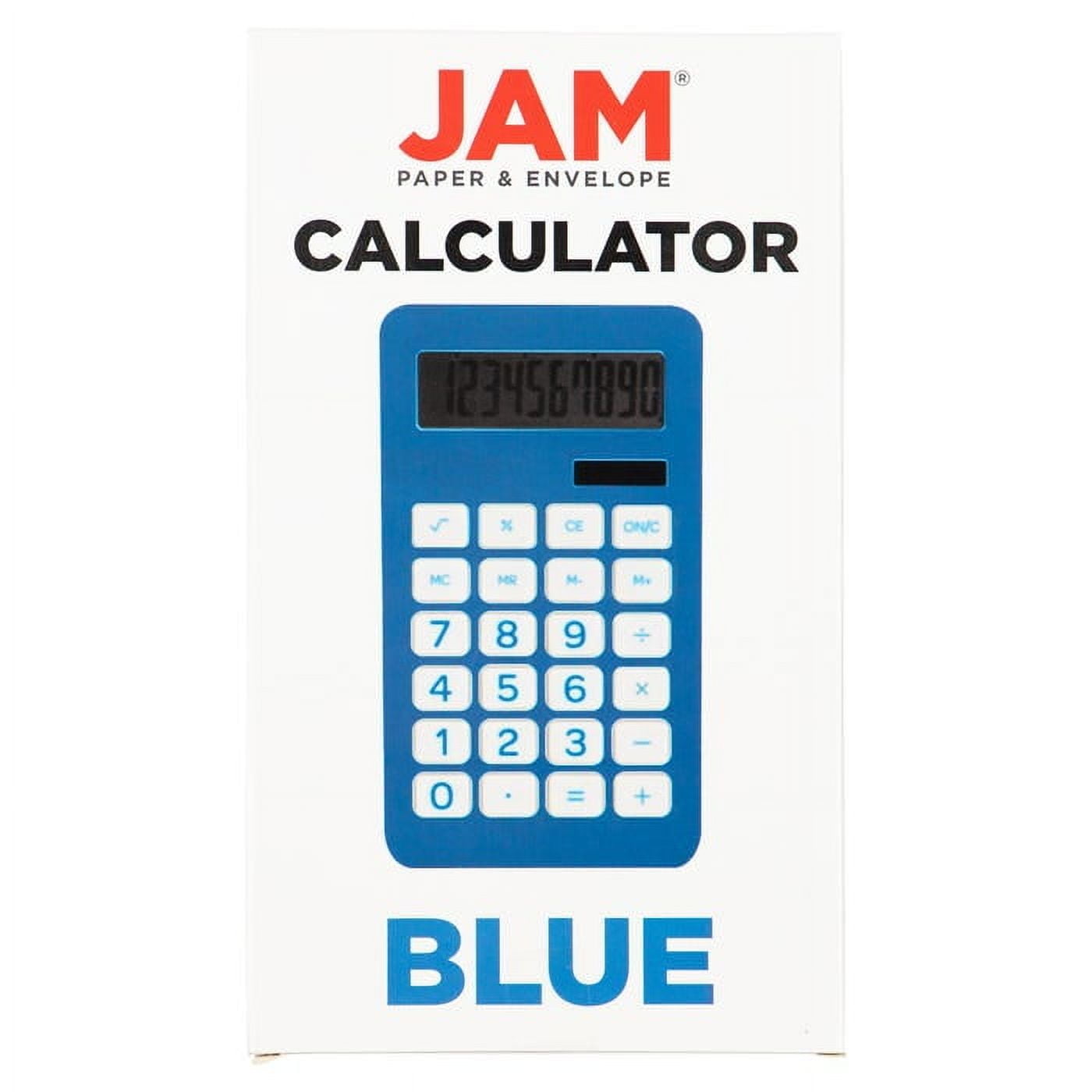 JAM Paper Desktop Calculator, 10 Digit LCD Display, 3 3/4 x 6 3/4 Inches, Blue, 1 Pack
