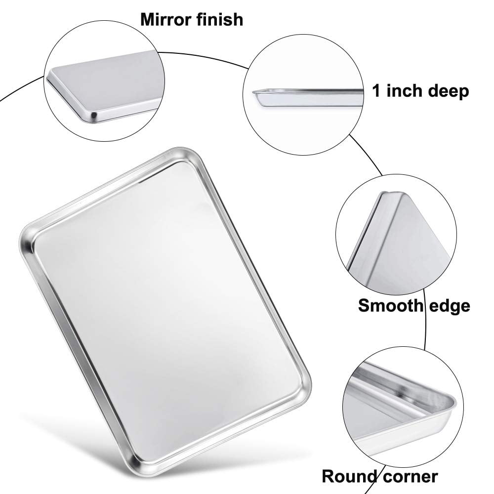 Baking Sheet Set 4 Stainless Steel Pans, 16/12.5/10/9.3 Inch