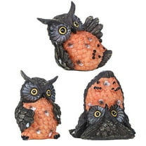 Halloween Decorations Owl Decor Figurines - Set of 3 Animal Wise Owl Figurines for Home Decorations, Halloween Owl Statue Collectible Figurines Home Decor for Garden Party Porches Yard Lawn