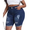 thumbnail image 3 of Gocolloa Womens Plus Size Jean Shorts Stretchy High Waisted Ripped Roll Hem Denim Bermuda Shorts 10" Inseam Dark Blue 16W, 3 of 5