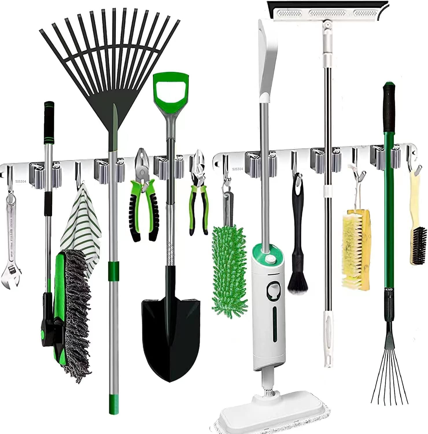 YOLETO 2Pack Mop and Broom Holder Wall Mount Heavy Duty Mop Organizer Storage Tool Racks with Stainless Steel for Home Kitchen Garage Garden3 Racks 4 Hooks in Nepal at NPR 8205 Rating 4
