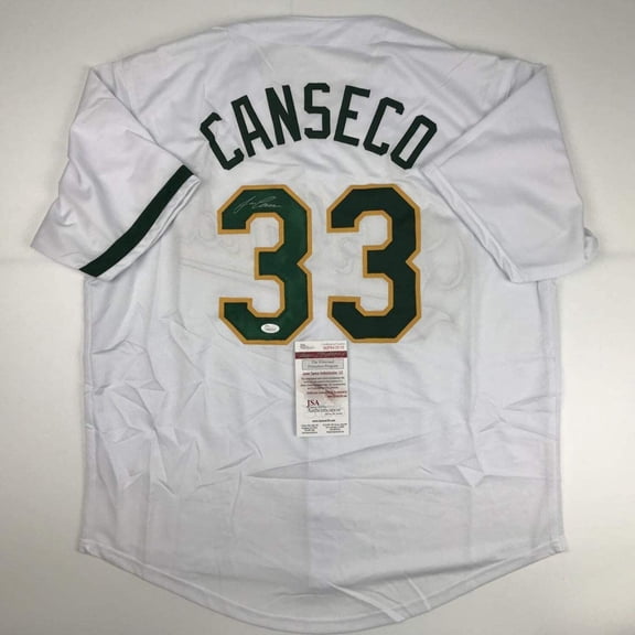 Autographed/Signed Jose Canseco Oakland White Baseball Jersey JSA COA